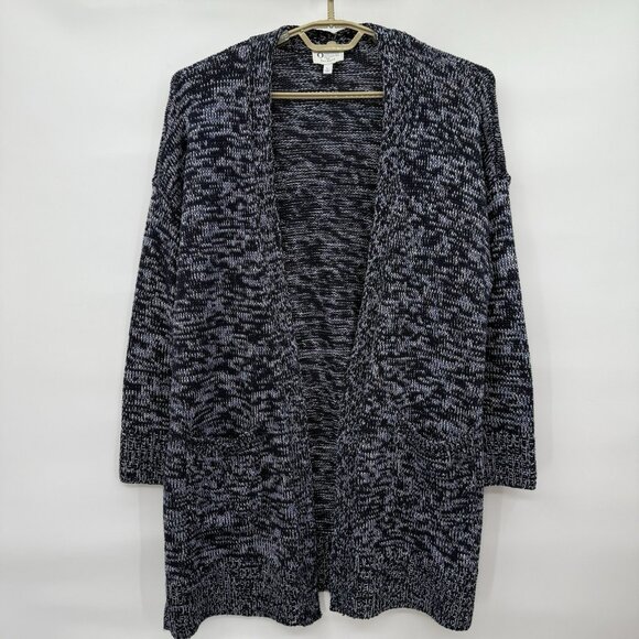 Talbots Oprah Marl Open‎ Cotton Blend Knit Cardigan Large Petite Lagenlook Blue - Picture 1 of 8